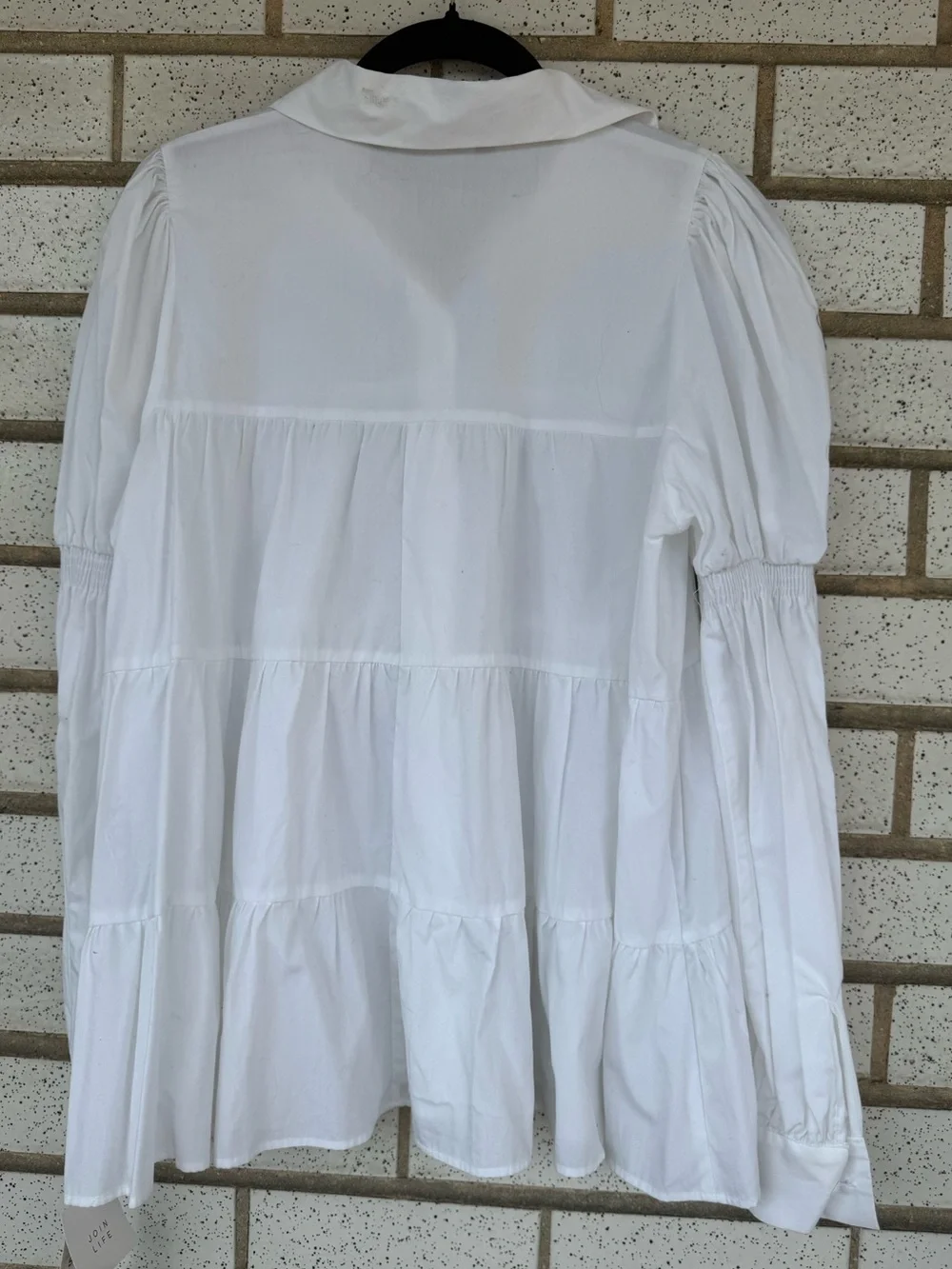ZARA White Tiered Collared Button-Up Blouse